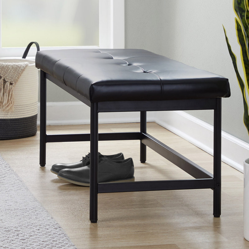 Banc en métal et similicuir, Noir