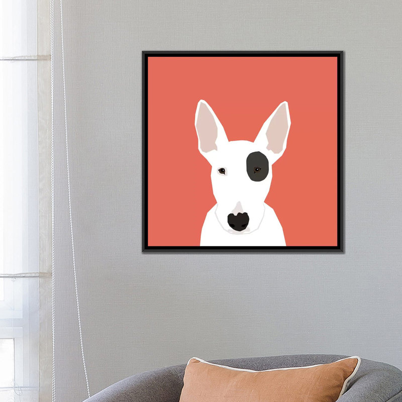 Bull terrier, impression sur toile tendue, H 26 po x l 26 po x P 1,5 po, Toile avec cadre noir, Pas de tapis