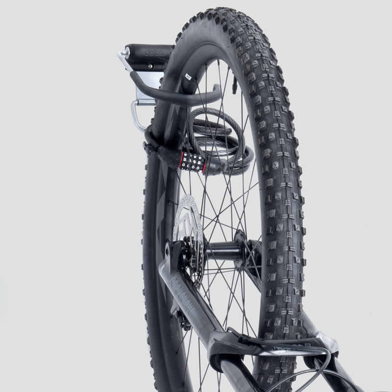 Support mural pour vélo avec support mural pour pneu de Delta Cycle - Support de vélo vertical pouvant supporter jusqu'à 100 lb - Crochet de suspension vertical entièrement réglable