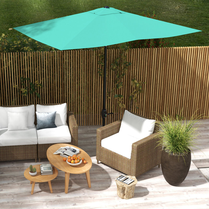 Parasol de marché rectangulaire avec manivelle et bouton poussoir inclinable, Vert, H 96,3 po x l 116,5 po x P 77,5 po