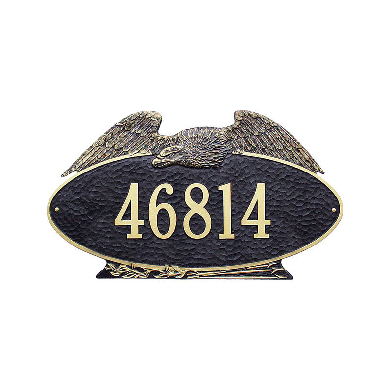 Plaque d'adresse murale 1 ligne Eagle, Noir et or, Oui