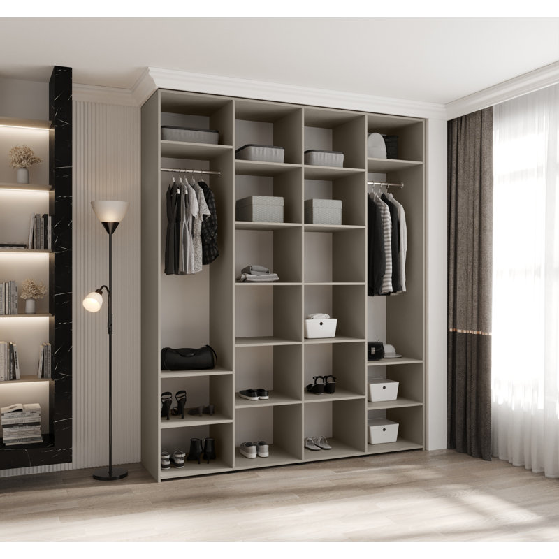4 Door Manufactured Wood Wardrobe, cashmere + handles: gold, 245,5 H x 200 W x 50 D