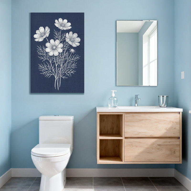 Plantes et fleurs fleurs blanches sur fond bleu marine, H 36 po x l 24 po