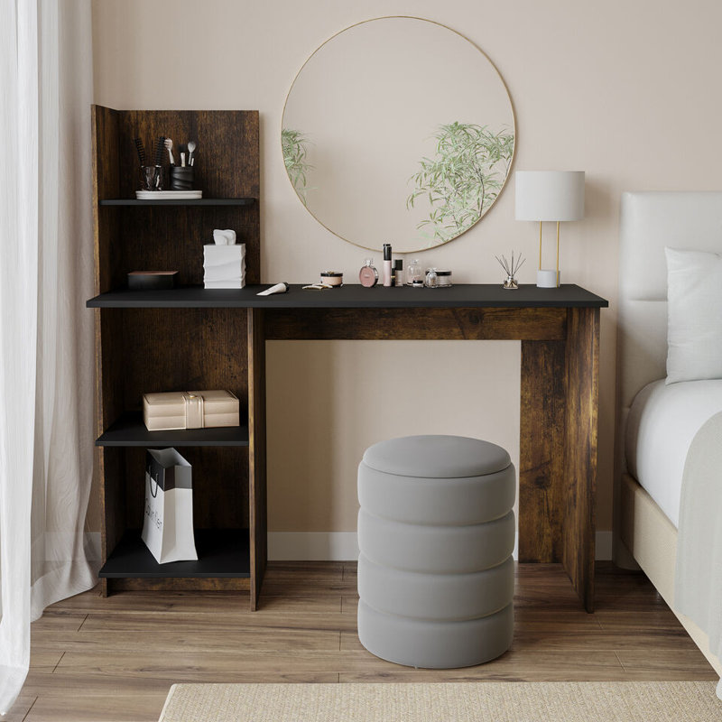 Sevik Solid Wood Computer Desk, Rustic Brown/Black