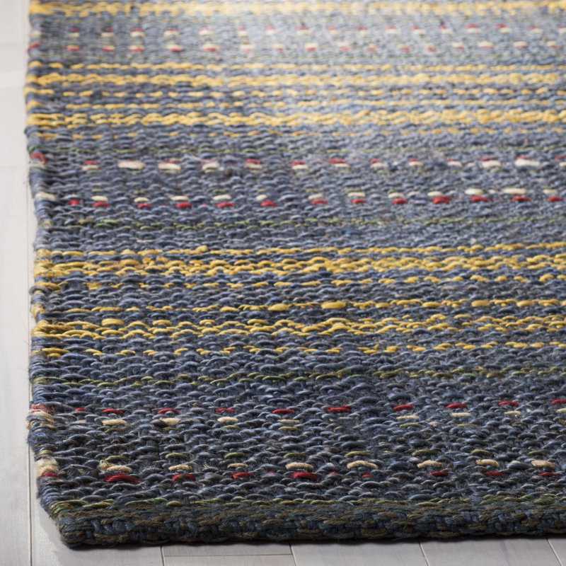 Harkness Natural Fiber Hand Woven Jute Striped Rug, Square 6'