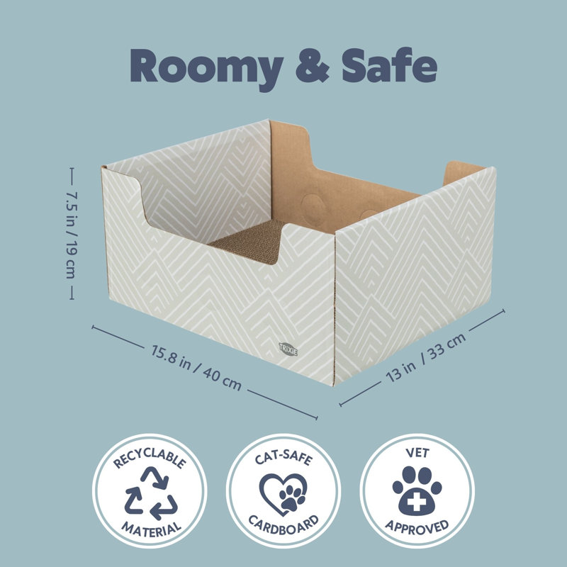  Boîte à griffer en carton avec ouvertures pour peek-a-boo et griffoir à double face