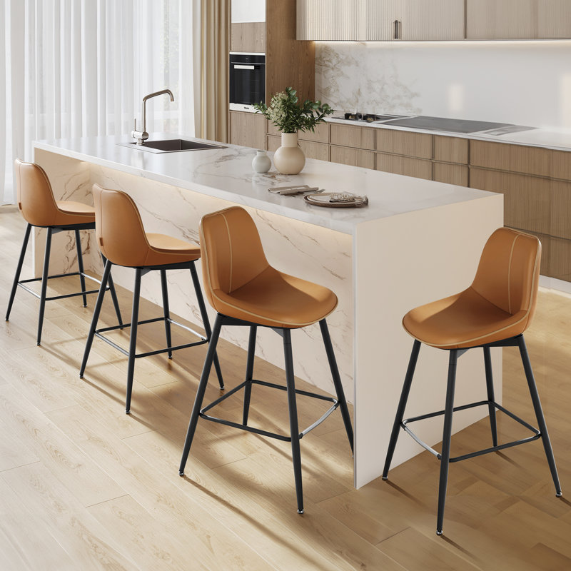 Borna Synthetic Leather Counter Height Bar Stools With Back (Set Of 4), Counter Stool (24.4" Seat Height), Caramel Brown