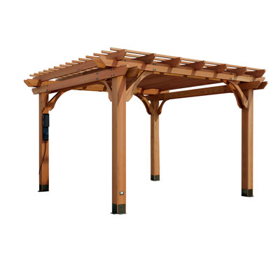 Backyard Discovery Beaumont 12' x 12' Cedar Wood Outdoor Patio Pergola Kit with Trellis Roof and PowerPort