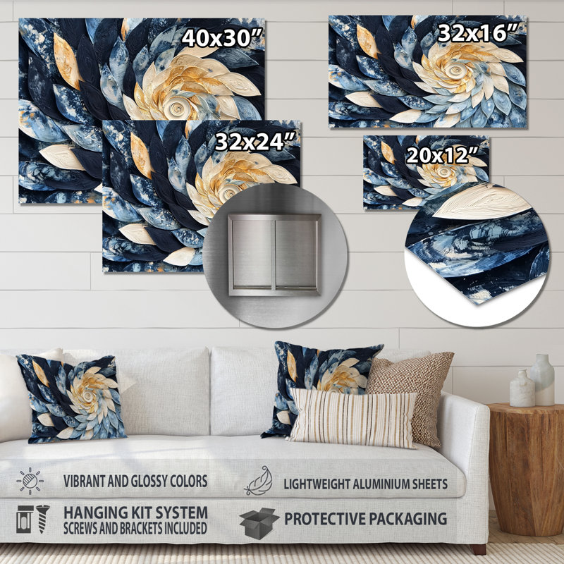 «Coastal Seashell Spiral Of The Ocean III - Vagues», impression murale en métal, H 24 po x l 32 po x P 0,84 po