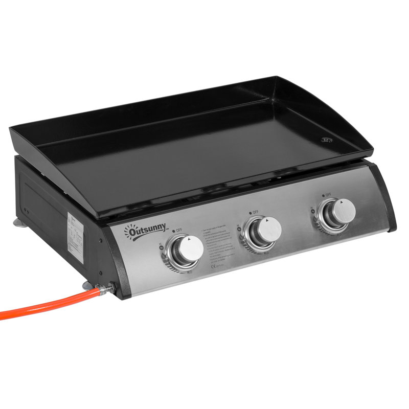 Outsunny Gas Plancha Barbecue Grill 3 Stainless Steel Burners 7.5kW