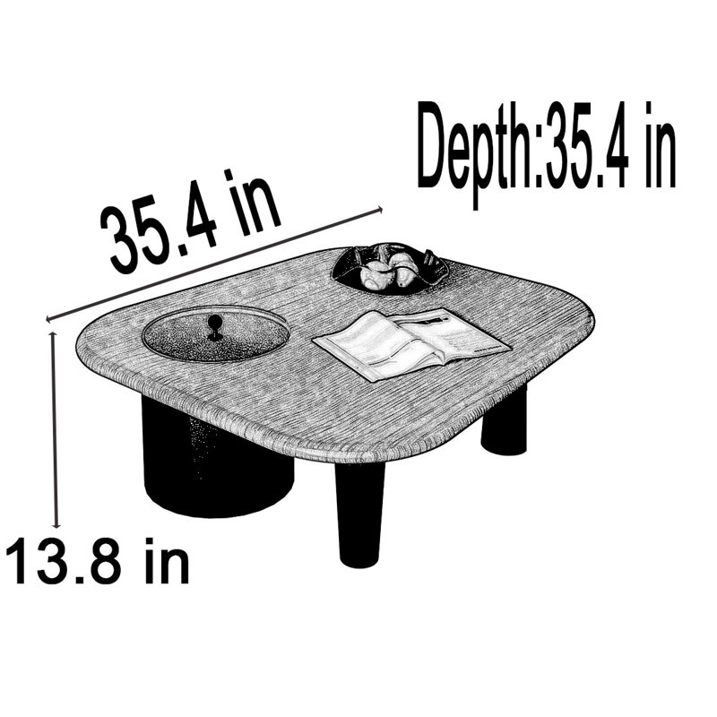 Table basse Italian, H 13,8 po x L 35,4 po x l 35,4 po, Noir