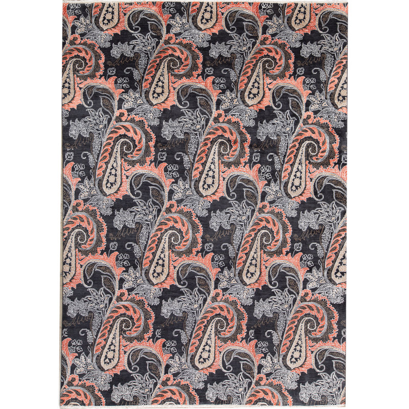 Geometric Area Rug in Black/Rust