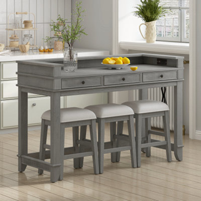 4-Piece Dining Table Set For 3, Retro Kitchen Table And Chairs Set With 3 Storage Drawers, Ideal For Small Spaces by George Oliver