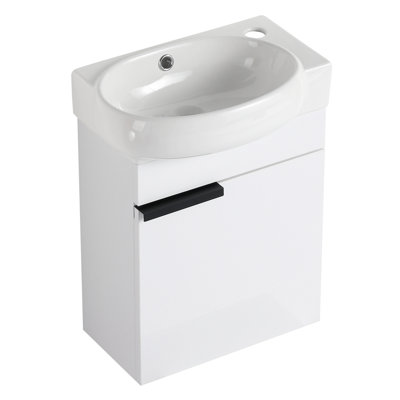 Meuble-lavabo à fermeture en douceur avec lavabo et support de rangement, 16 po pour petite salle de bain