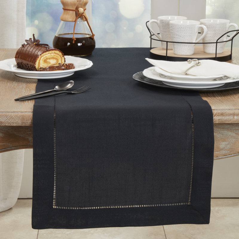 Black Polyester Hemstitched Border Table Runner 16 x 54 in