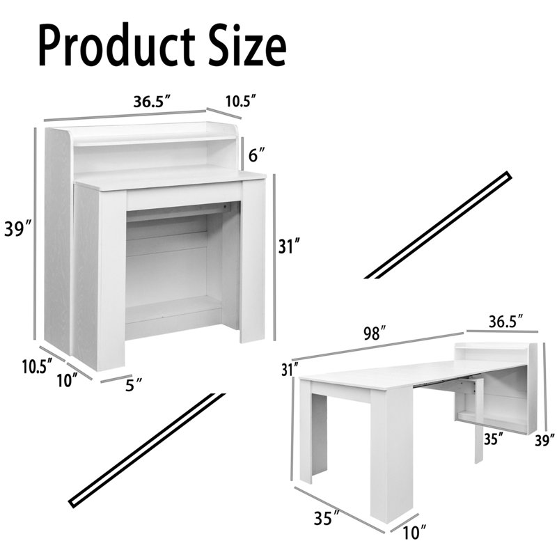 Modern Extendable Dining Table With Storage, White