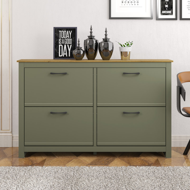 Limestone 24 Pair 4 Door Flip Down Shoe Storage, Kale Green