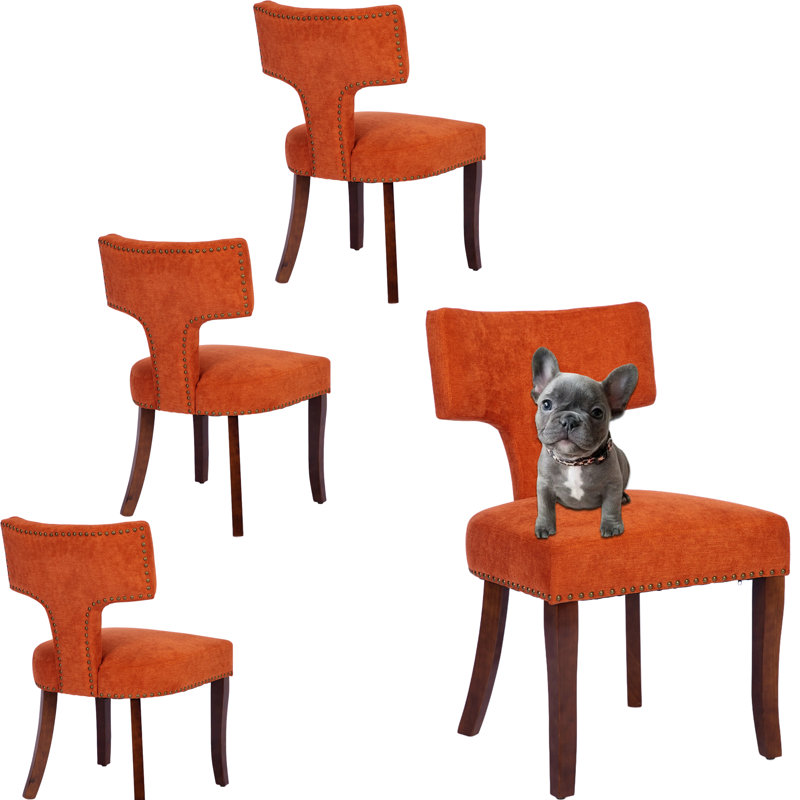 Ensemble de 4 chaises de salle à manger rembourrées en lin à dossier incurvé moderne, Orange
