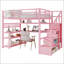 Lit mezzanine double en métal avec escalier, garde-robe, bureau, tablettes de rangement, lumières DEL et station de charge-1312841112