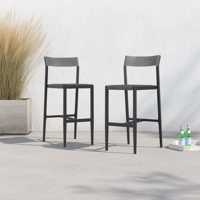 Gray Powder-Coated Aluminum Outdoor Bar Stool with Woven Seat