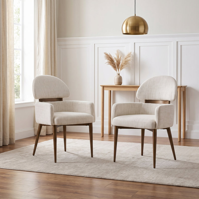 Ensemble de table de salle à manger ronde en pierre frittée de 47 pouces avec 4 fauteuils rembourrés de couleur crème