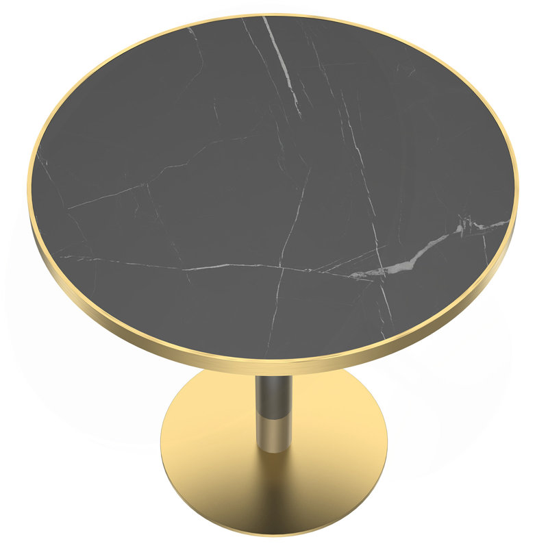 Table bistro ronde de 31,5 pouces avec plateau en faux marbre et plateau en métal robuste, facile à assembler, diamètre de la structure en métal robuste