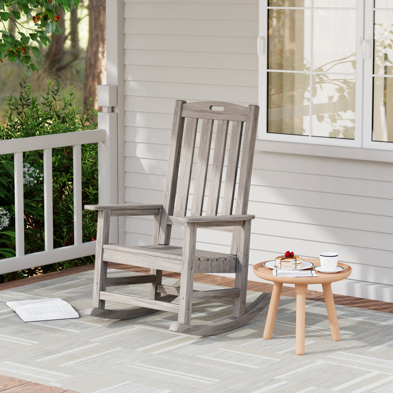 Chaise berçante surdimensionnée pour l'extérieur - Chaise berçante de patio à dossier haut toutes saisons, Bois gris