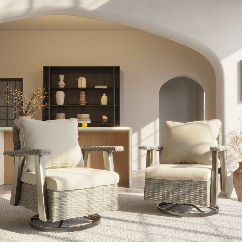 Mezie Wicker 2 - Person Patio Conversation Set with Cushions, Beige