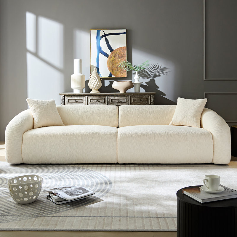 Grand canapé modulaire courbé de 104 po avec 2 coussins pour le salon et la chambre à coucher, Blanc