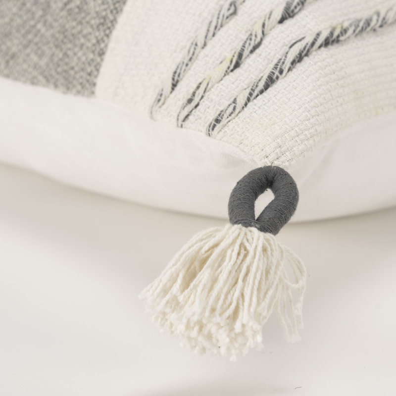 Gray and White Cotton Tassel Square Throw Pillow