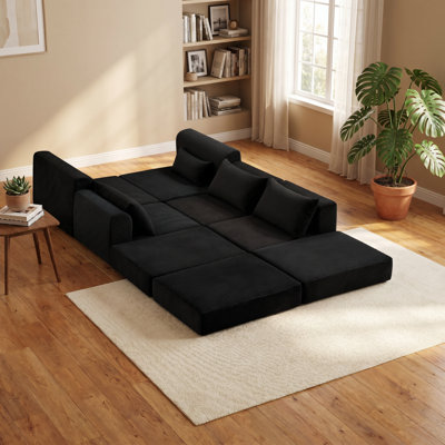 Ensemble de canapé modulaire rembourré pour canapé de salon modulaire en L de 100 po avec 5 coussins, canapé-lit bricolage pour salon, appartement, chambre à coucher, noir 