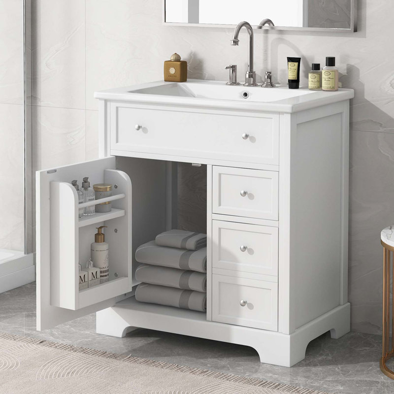 Meuble-lavabo polyvalent avec matériaux de qualité supérieure et rangement spacieux, Blanc
