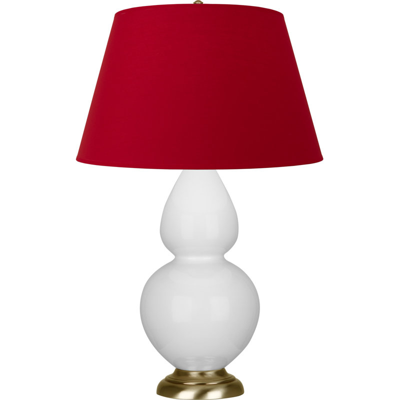 Lampe de table double gourde en céramique, Marguerite émaillée / laiton, Blanc cassé, Laiton