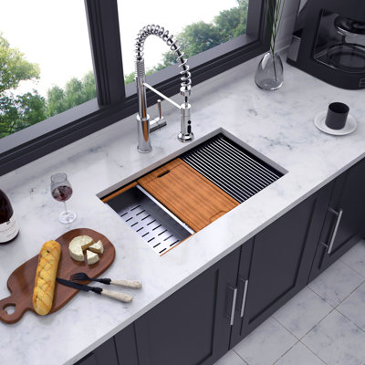Undermount Single Bowl Stainless Steel Kitchen Sink with Workstation