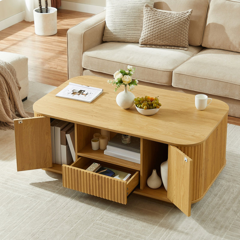 Table basse moderne avec tiroirs et compartiments de rangement, Naturel