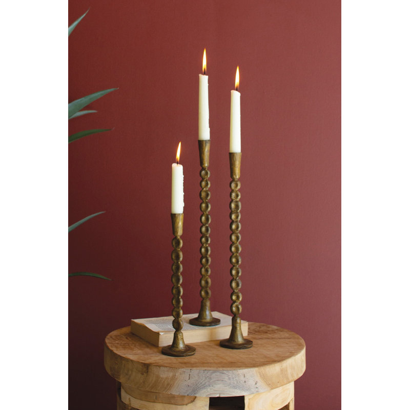 Ensemble de 3 porte-bougies Kalalou en laiton antique H 15 po