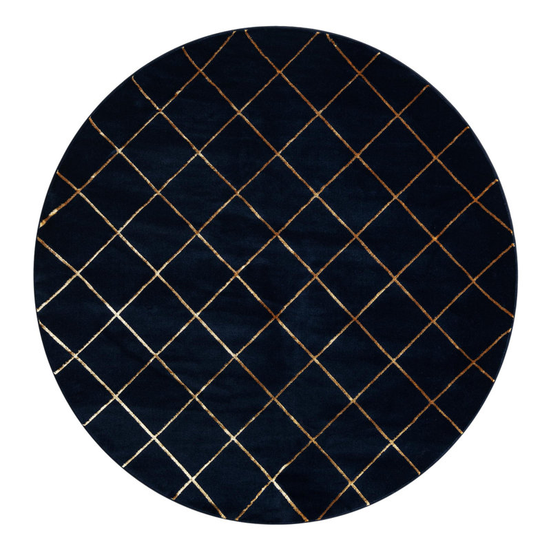 Tapis à carreaux bleu marine et doré Latitude Run®, Rond 7 pi 10 po