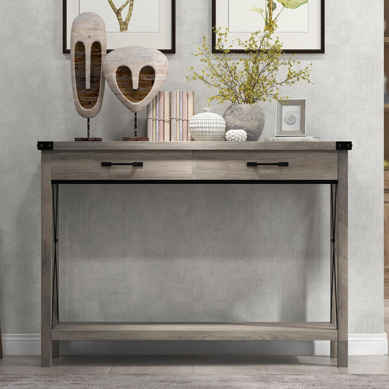 Console industrielle avec tiroirs - table d'entrée de 43 po, canapé long et étroit pour salon, canapé, couloir, vestibule, comptoir de cuisine