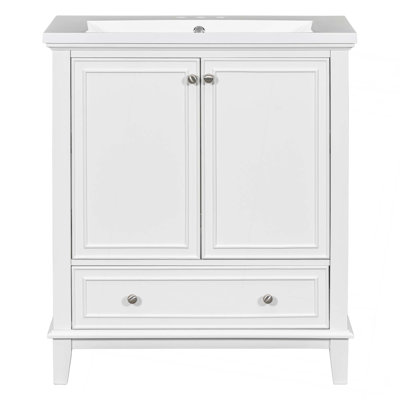 Ensemble de meuble-lavabo 30 po avec lavabo, armoire de salle de bain multifonctionnelle avec portes et tiroir, structure solide et panneau de fibres à densité moyenne