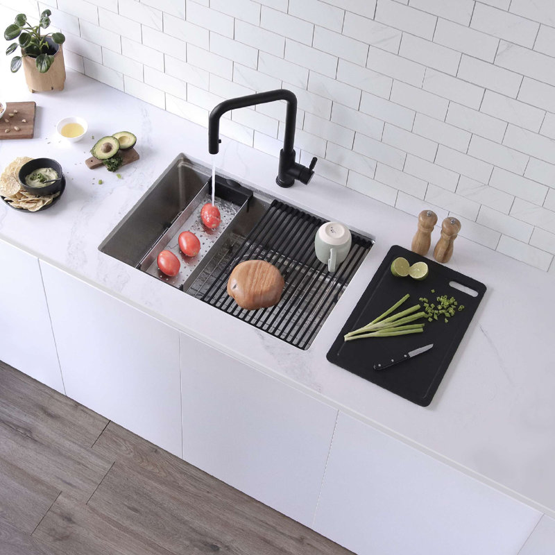 Stylish Dual Mount 27" Single-Bowl Stainless Steel Workstation Kitchen Sink with Accessories