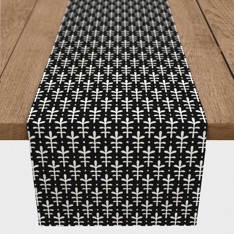 Chemin de table en losanges pointillé Nalston, Noir, 72 po x 16 po, Floral
