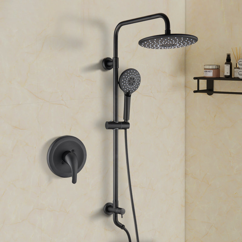 Wall Mounted Rain Showerhead And Hand Shower System With Adjustable Slide Bar (Rough-In Valve Included)