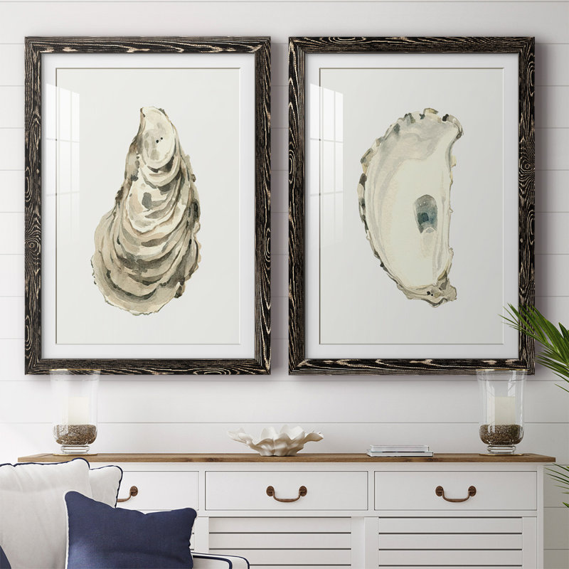 «Neutral Oyster Study I-Premium», reproduction d'art encadrée - prête à être accrochée, H 27,5 po x l 75 po x P 1,5 po, Noir