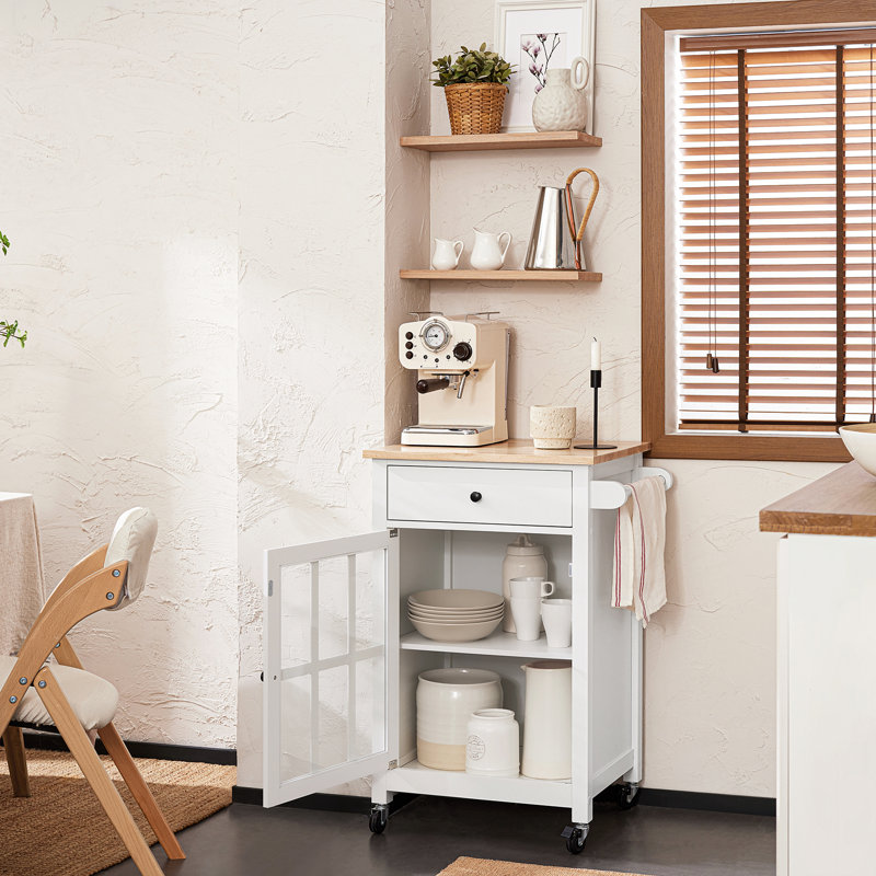 Kugler Solid Wood Top Kitchen Cart, White