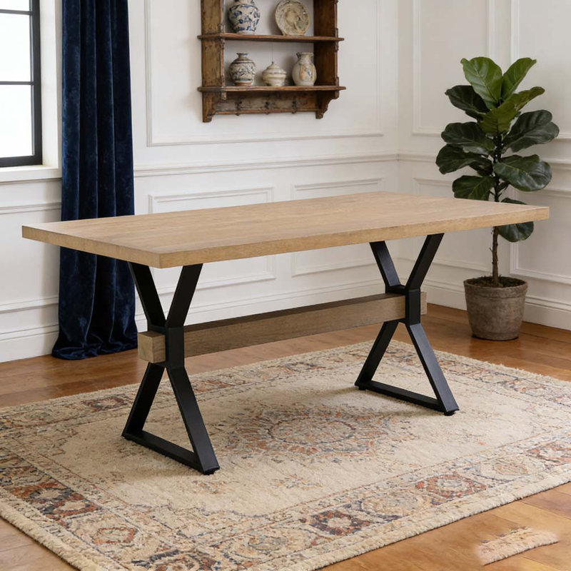 Table de salle à manger à pieds en X, Bois de frêne naturel