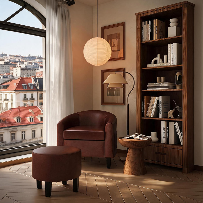 Fauteuil d'appoint avec repose-pieds en similicuir, Brun
