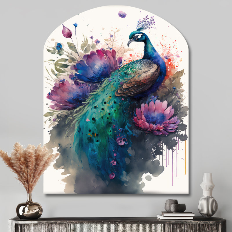 Art floral mignon, art mural paon, H 43 po x l 33 po
