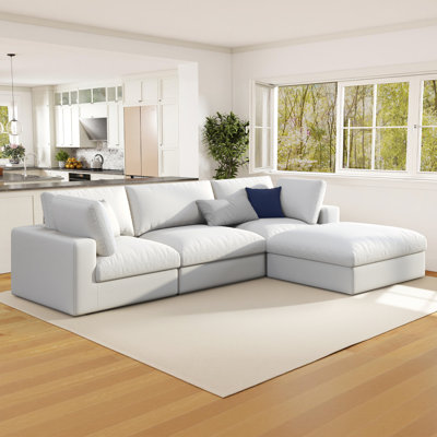 114" 4-Seater L-Shaped Down-Filled Modular Sectional Sofa With Chaise, White