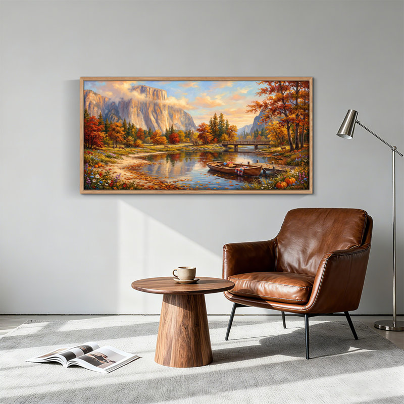 Paysage d'automne, reproduction d'art sur toile encadrée de 1 x 58 x 28 pouces, 58 po x 28 po