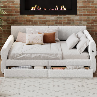 Upholstered Daybed With USB Port And Drawers